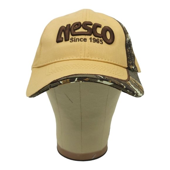 NESCO Logo Camo Stripe Khaki Strapback Trucker Baseball Hat Atlanta Cap - Picture 7 of 12